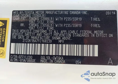 2015 Lexus Rx 350 from USA, damaged, VIN 2T2ZK1BA7FC168239